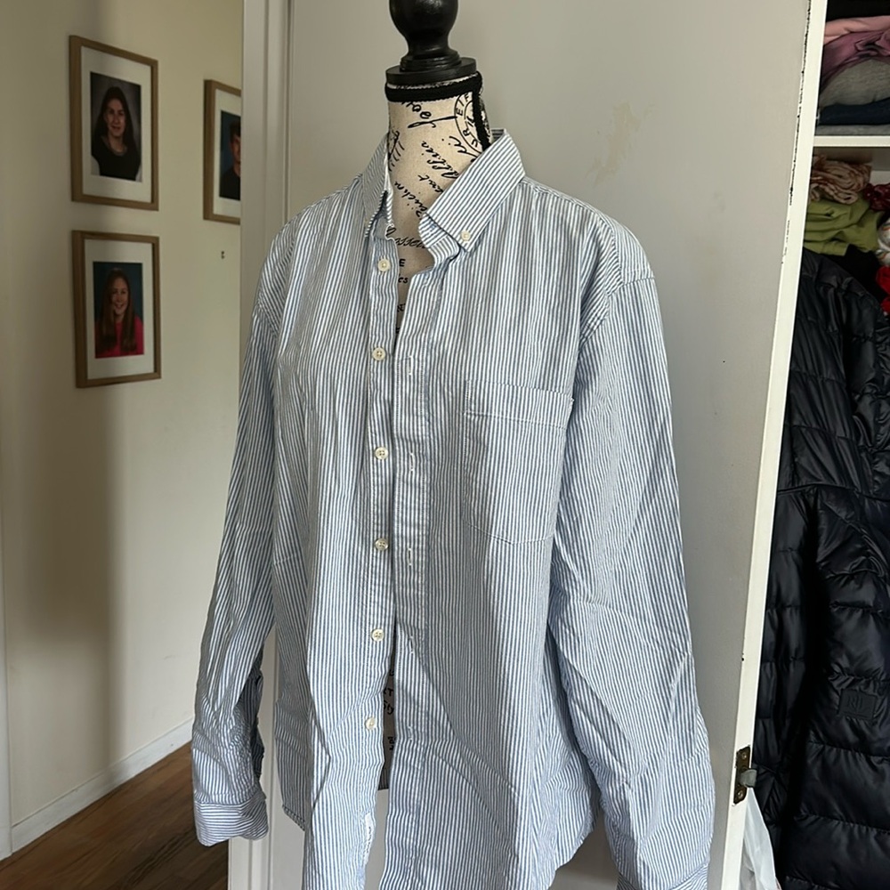 Goodfellow & co brand blue and white striped button down shirt
